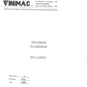 Manuale filtro a cartuccia Finimac F1C
