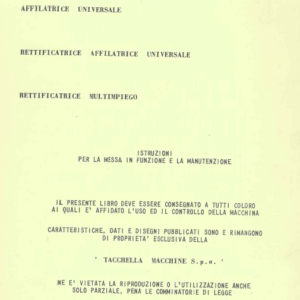 Manuale Rettificatrice - Affilatrice TACCHELLA MOD 4M - 6P - 4AM - 6ALP - 6AP