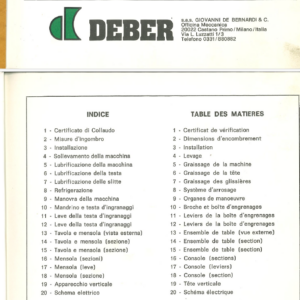 Schemi meccanici/elettrici fresatrice a testa veloce Deber FU1